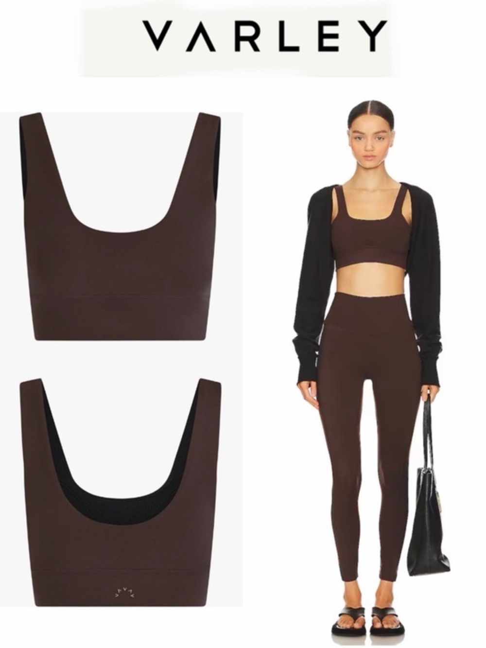 Varley Dark Chocolate Coffee Bean Scoop Neck FreeSoft Cori Bra Sports Bra S $73